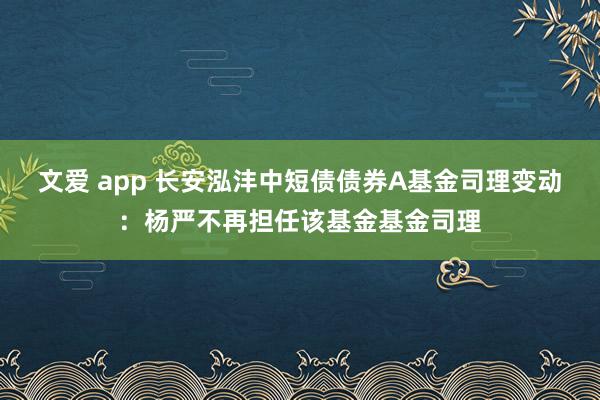 文爱 app 长安泓沣中短债债券A基金司理变动：杨严不再担任该基金基金司理