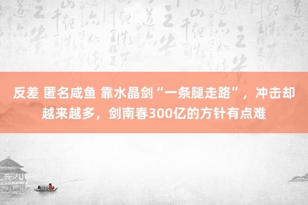 反差 匿名咸鱼 靠水晶剑“一条腿走路”，冲击却越来越多，剑南春300亿的方针有点难