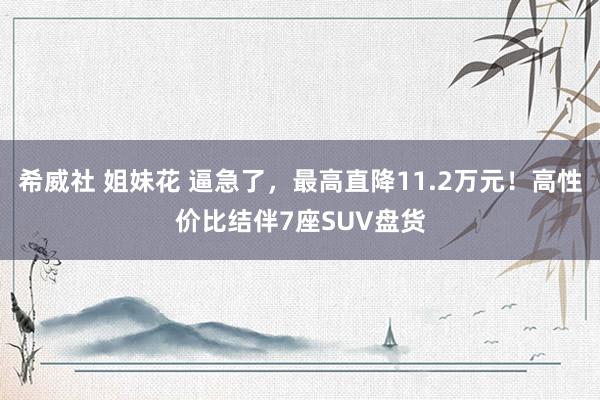 希威社 姐妹花 逼急了，最高直降11.2万元！高性价比结伴7座SUV盘货